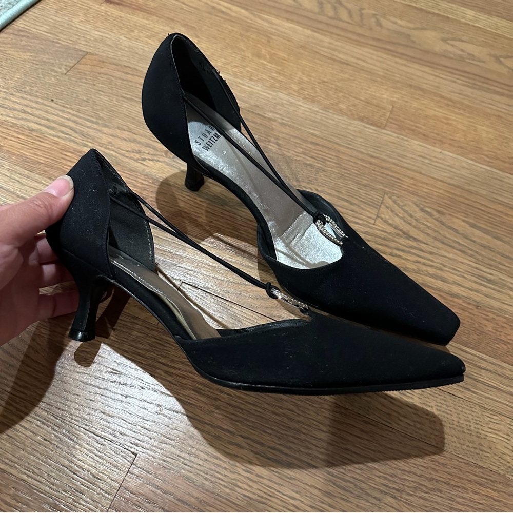 Stuart Weitzman Crystal Embellishments D'Orsay Black Pumps Size 7 - Picture 5 of 7